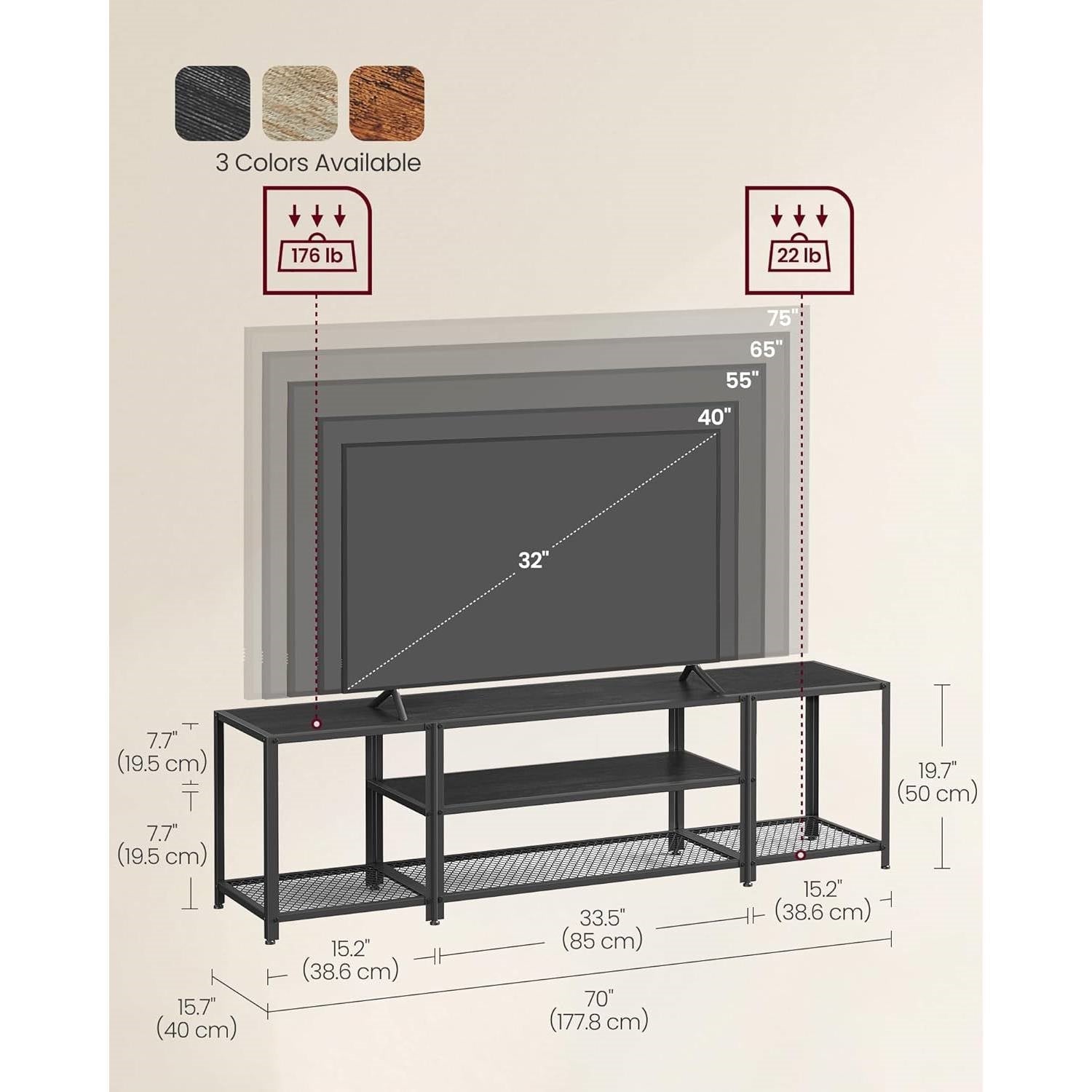 Modern Black Metal Wood TV Stand Entertainment Center for TV up to 75-inch LuxuryLifeWay Online Store