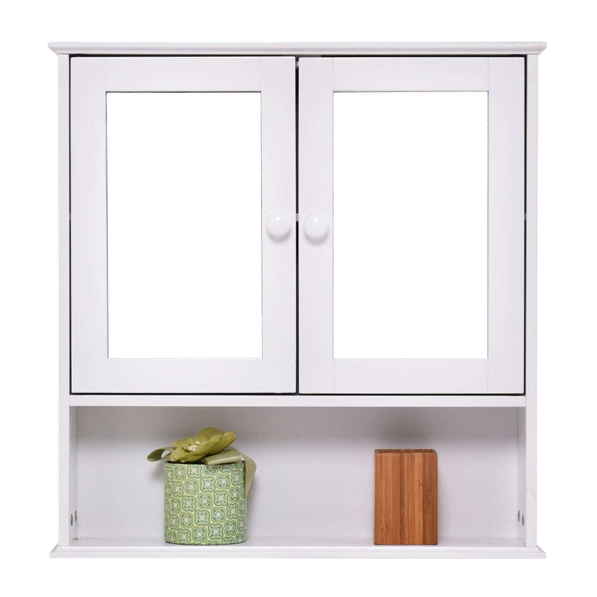 Simple Bathroom Mirror Wall Cabinet in White Wood Finish 23 x 22 inch LuxuryLifeWay Online Store