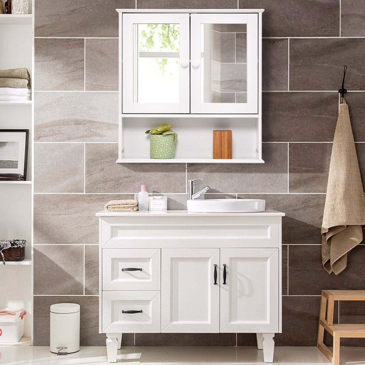 Simple Bathroom Mirror Wall Cabinet in White Wood Finish 23 x 22 inch LuxuryLifeWay Online Store