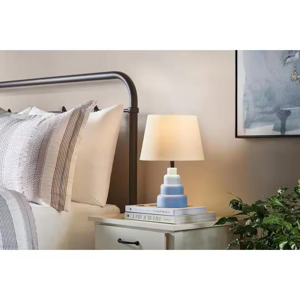 Small Blue Desk Light Table Lamp with White Fabric Shade for Bedside Nightstand LuxuryLifeWay Online Store