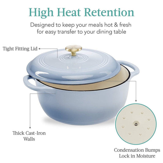 6 Quart Large Baby Blue Enamel Cast-Iron Dutch Oven Kitchen Cookware LuxuryLifeWay Online Store