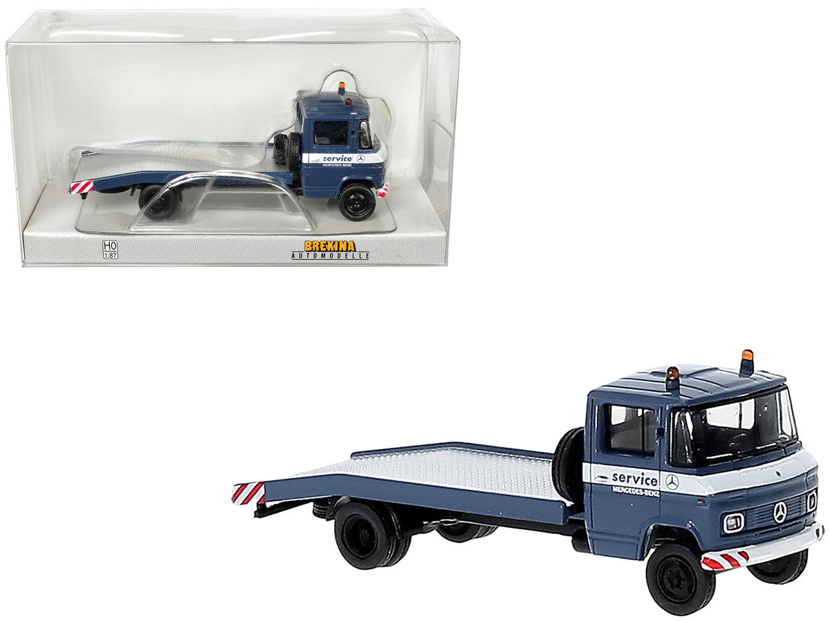 1968 Mercedes-Benz L 608 D Flatbed Truck Blue with White Stripes "Mercedes-Benz Service" 1/87 (HO) Scale Model Car by Brekina LuxuryLifeWay Online Store