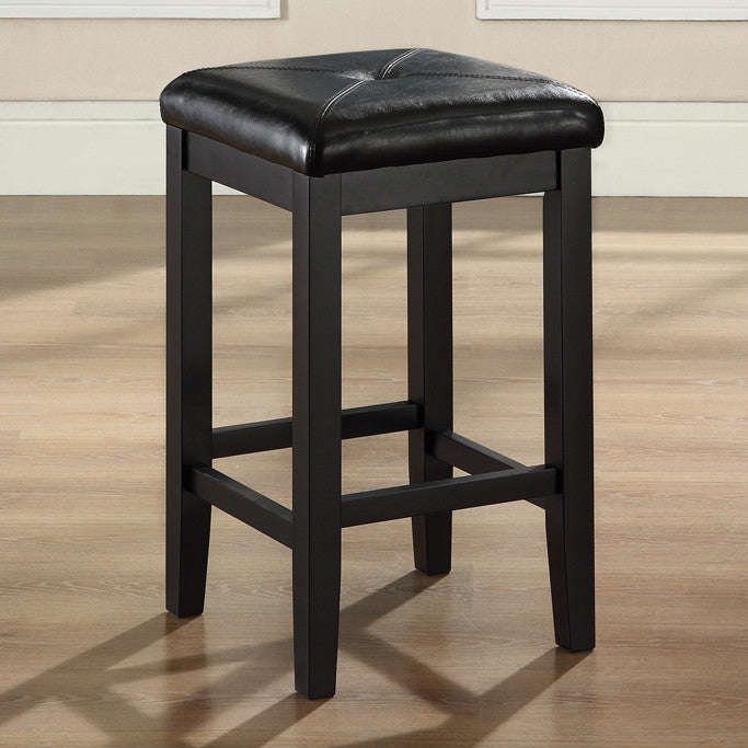 Set of 2 - Black 24-inch Backless Barstools with Faux Leather Seat LuxuryLifeWay Online Store