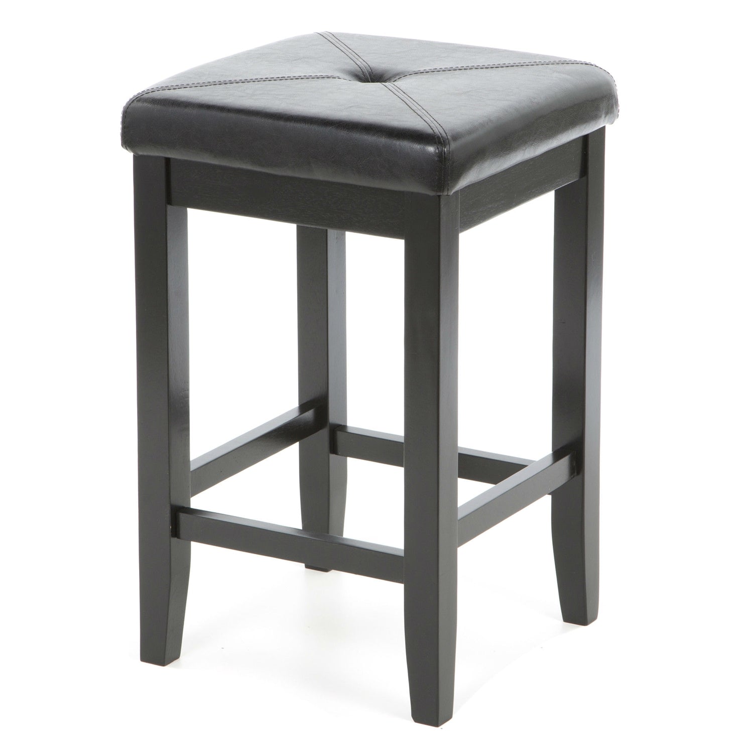 Set of 2 - Black 24-inch Backless Barstools with Faux Leather Seat LuxuryLifeWay Online Store