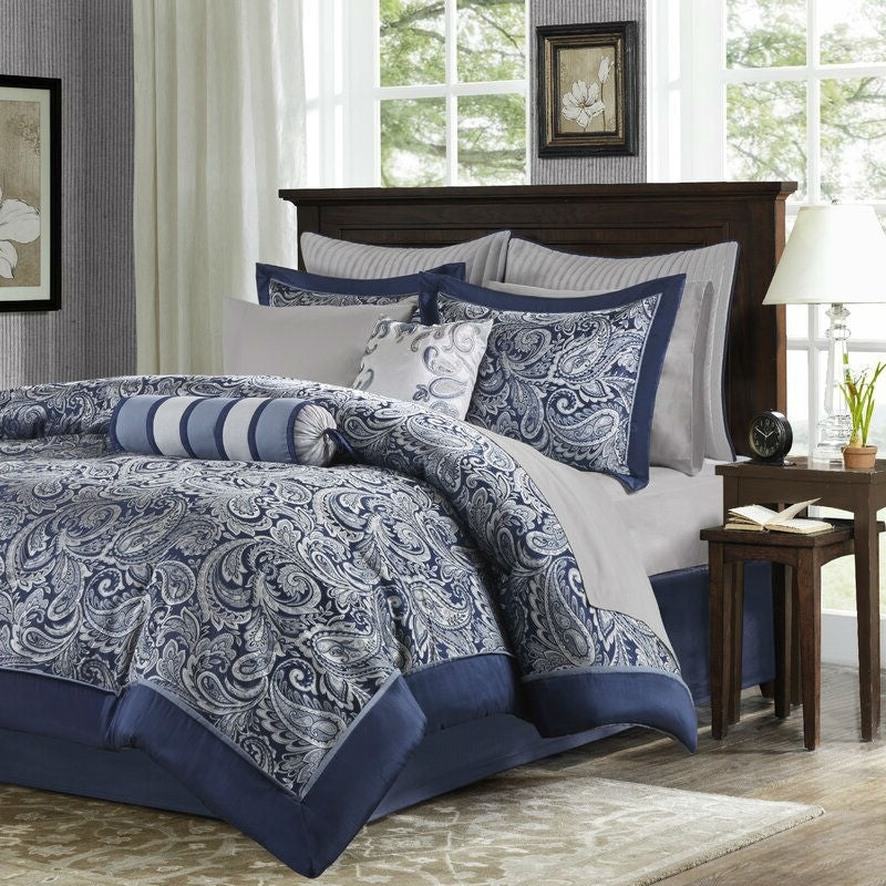 California King 12-piece Reversible Microfiber Comforter Set Navy Blue White LuxuryLifeWay Online Store