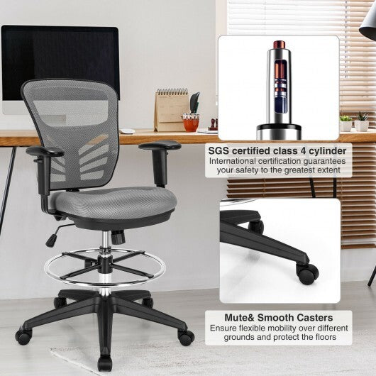 Mesh Drafting Chair Office Chair with Adjustable Armrests and Foot-Ring-Black
