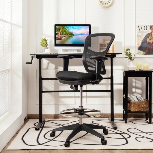 Mesh Drafting Chair Office Chair with Adjustable Armrests and Foot-Ring-Black