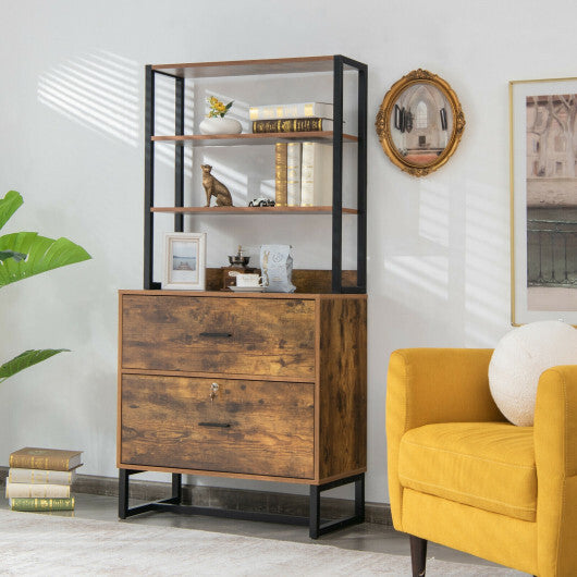 Letter Size Lateral File Cabinet with Lock and Bookshelf-Rustic Brown - Color: Rustic Brown LuxuryLifeWay Online Store