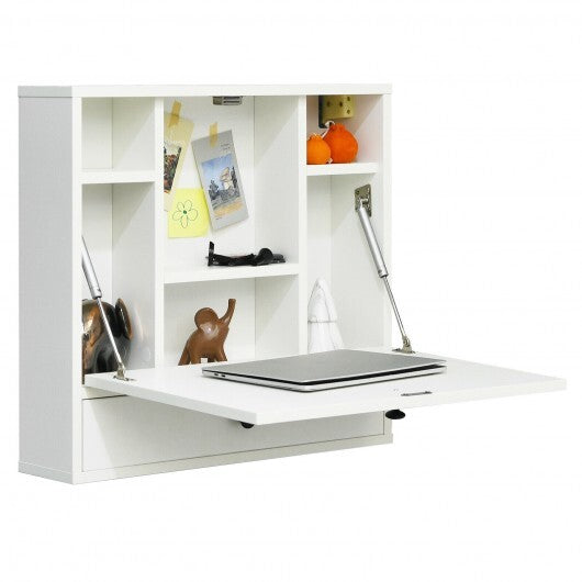Wall-Mount Floating Desk Foldable Space Saving Laptop Workstation White LuxuryLifeWay Online Store