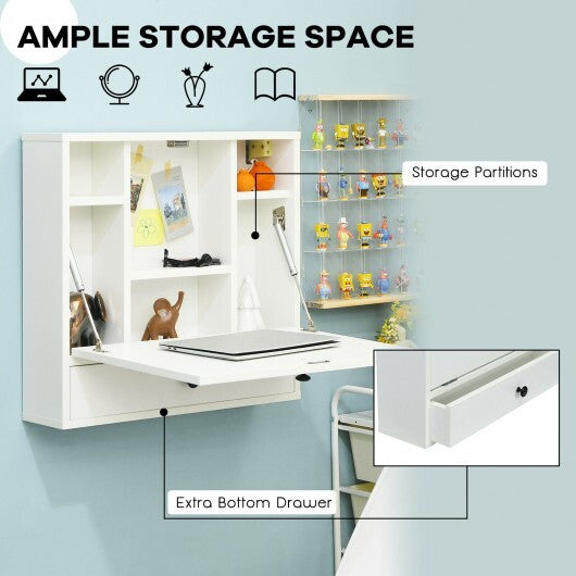Wall-Mount Floating Desk Foldable Space Saving Laptop Workstation White LuxuryLifeWay Online Store