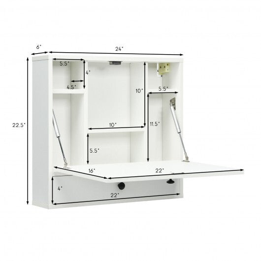 Wall-Mount Floating Desk Foldable Space Saving Laptop Workstation White LuxuryLifeWay Online Store