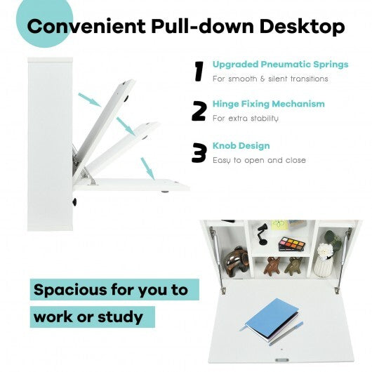 Wall-Mount Floating Desk Foldable Space Saving Laptop Workstation White LuxuryLifeWay Online Store