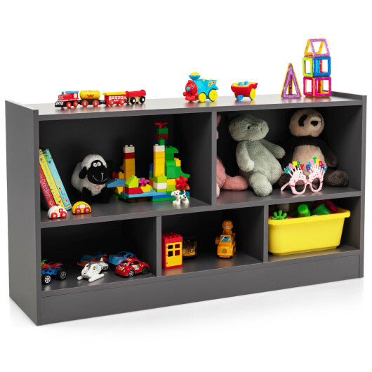 Kids 2-Shelf Bookcase 5-Cube Wood Toy Storage Cabinet Organizer-Gray - Color: Gray LuxuryLifeWay Online Store