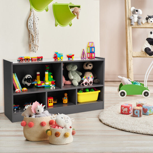 Kids 2-Shelf Bookcase 5-Cube Wood Toy Storage Cabinet Organizer-Gray - Color: Gray LuxuryLifeWay Online Store