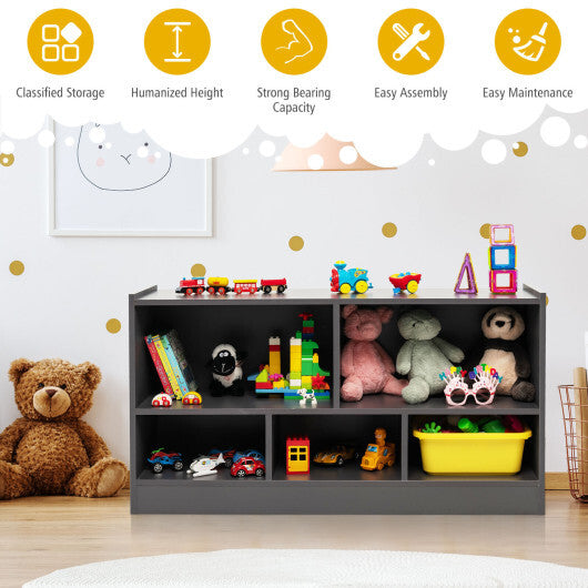 Kids 2-Shelf Bookcase 5-Cube Wood Toy Storage Cabinet Organizer-Gray - Color: Gray LuxuryLifeWay Online Store