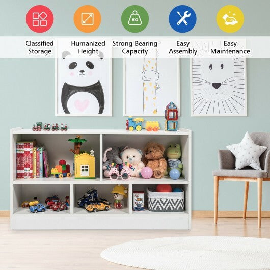 Kids 2-Shelf Bookcase 5-Cube Wood Toy Storage Cabinet Organizer-White LuxuryLifeWay Online Store