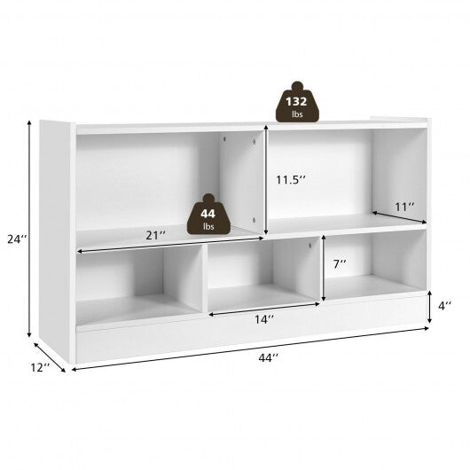 Kids 2-Shelf Bookcase 5-Cube Wood Toy Storage Cabinet Organizer-White LuxuryLifeWay Online Store