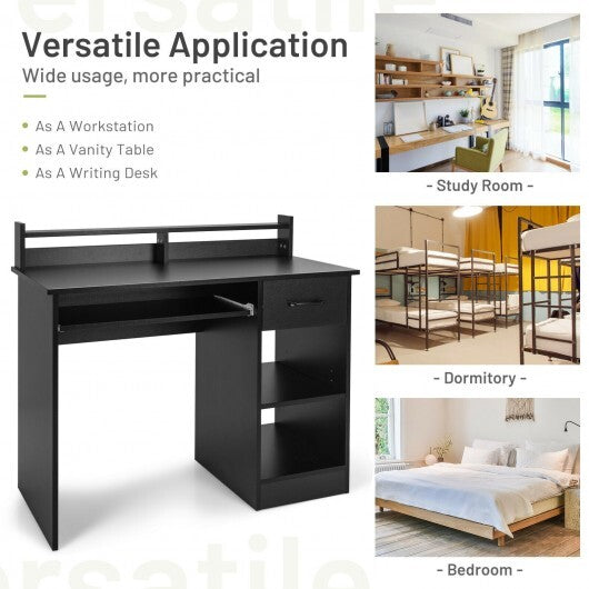 Study Laptop Table with Drawer and Keyboard Tray-Black
