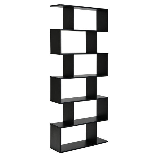6 Tier S-Shaped Bookshelf Storage Display Bookcase Decor Z-Shelf -Black LuxuryLifeWay Online Store