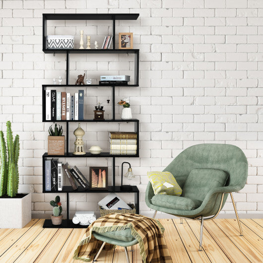 6 Tier S-Shaped Bookshelf Storage Display Bookcase Decor Z-Shelf -Black LuxuryLifeWay Online Store