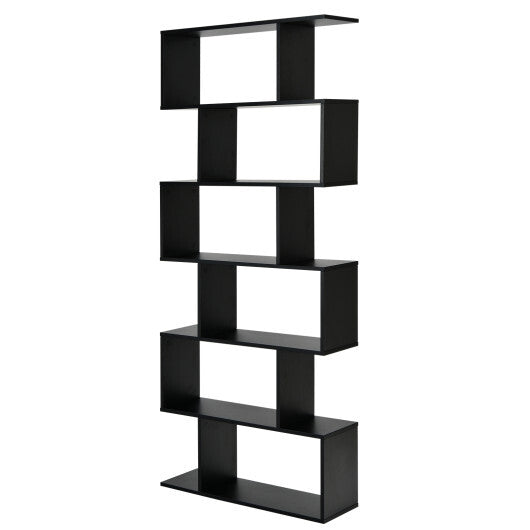 6 Tier S-Shaped Bookshelf Storage Display Bookcase Decor Z-Shelf -Black LuxuryLifeWay Online Store