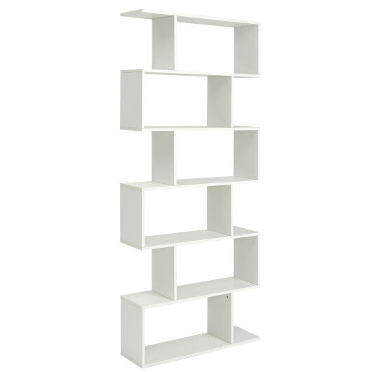 6 Tier S-Shaped Bookshelf Storage Display Bookcase Decor Z-Shelf -Black LuxuryLifeWay Online Store