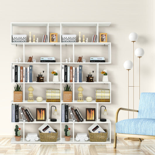 6 Tier S-Shaped Bookshelf Storage Display Bookcase Decor Z-Shelf -Black LuxuryLifeWay Online Store