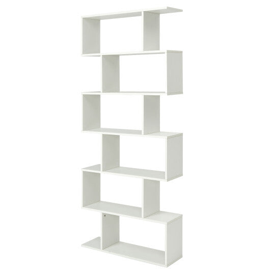 6 Tier S-Shaped Bookshelf Storage Display Bookcase Decor Z-Shelf -Black LuxuryLifeWay Online Store