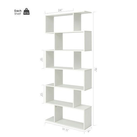 6 Tier S-Shaped Bookshelf Storage Display Bookcase Decor Z-Shelf -Black LuxuryLifeWay Online Store