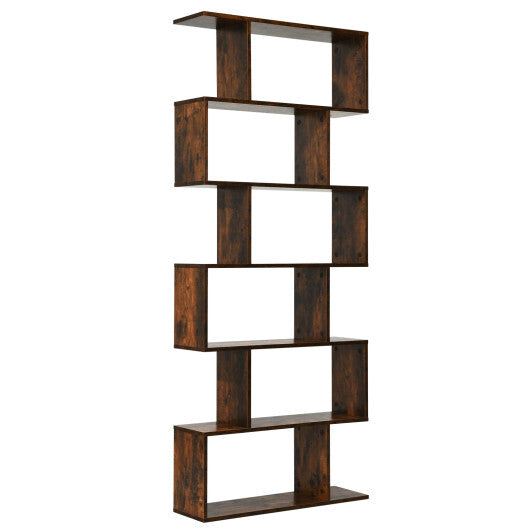 6 Tier S-Shaped Bookshelf Storage Display Bookcase Decor Z-Shelf -Black LuxuryLifeWay Online Store