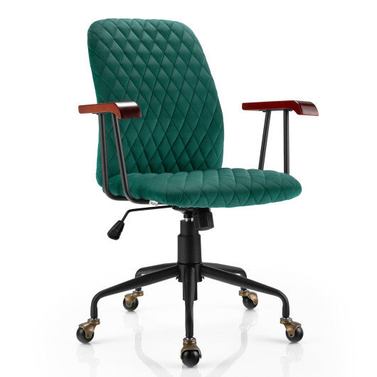 Velvet Home Office Chair with Wooden Armrest Green - Color: Green LuxuryLifeWay Online Store