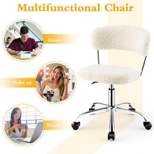 Computer Desk Chair Adjustable Sherpa Office Chair Swivel Vanity Chair-White - Color: White LuxuryLifeWay Online Store