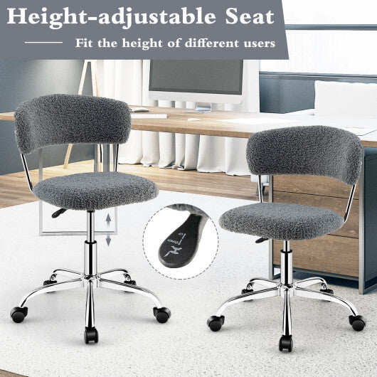 Computer Desk Chair Adjustable Sherpa Office Chair Swivel Vanity Chair-White