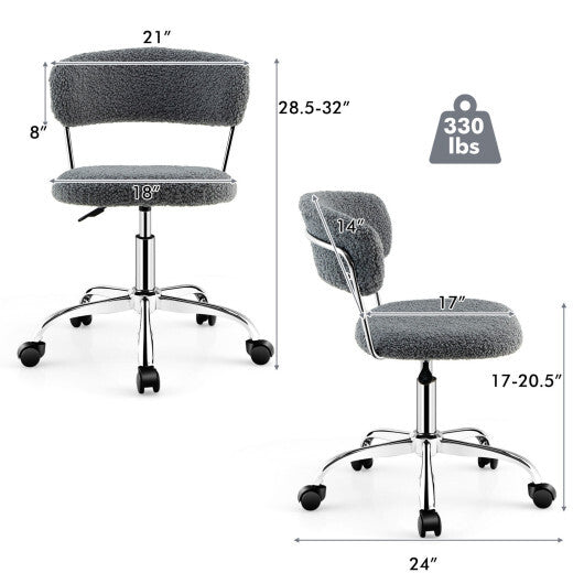 Computer Desk Chair Adjustable Sherpa Office Chair Swivel Vanity Chair-White