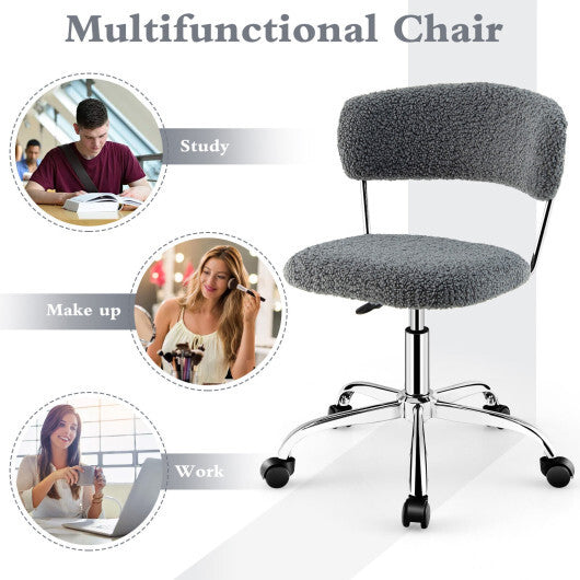 Computer Desk Chair Adjustable Sherpa Office Chair Swivel Vanity Chair-White