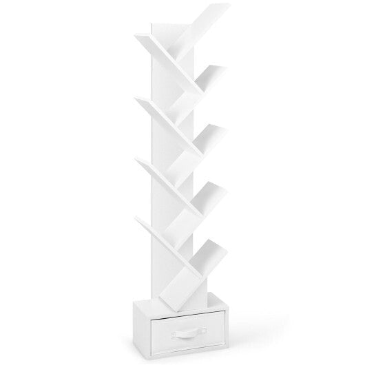 10-Tier Bookshelf with Drawer Free-standing Storage Bookcase-White - Color: White LuxuryLifeWay Online Store