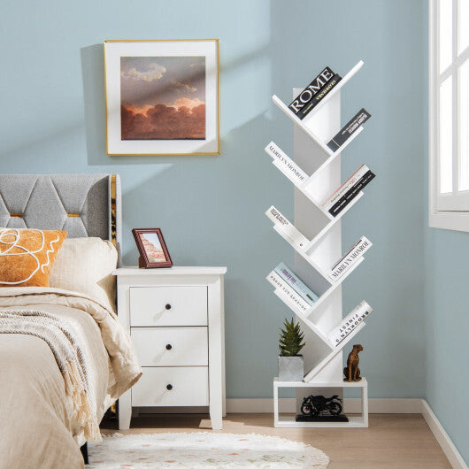 10-Tier Bookshelf with Drawer Free-standing Storage Bookcase-White - Color: White LuxuryLifeWay Online Store