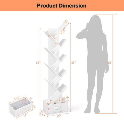 10-Tier Bookshelf with Drawer Free-standing Storage Bookcase-White - Color: White LuxuryLifeWay Online Store