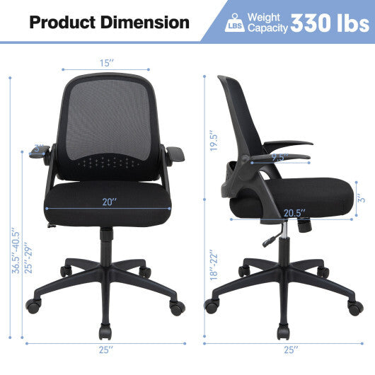 Adjustable Mesh Office Chair Rolling Computer Desk Chair with Flip-up Armrest-Black - Color: Black LuxuryLifeWay Online Store
