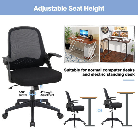 Adjustable Mesh Office Chair Rolling Computer Desk Chair with Flip-up Armrest-Black - Color: Black LuxuryLifeWay Online Store