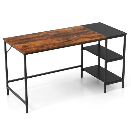 55 Inch Modern Industrial Style Study Writing Desk with 2 Storage Shelves-Brown LuxuryLifeWay Online Store
