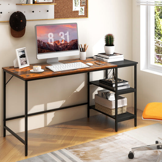 55 Inch Modern Industrial Style Study Writing Desk with 2 Storage Shelves-Brown LuxuryLifeWay Online Store