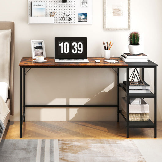 55 Inch Modern Industrial Style Study Writing Desk with 2 Storage Shelves-Brown LuxuryLifeWay Online Store
