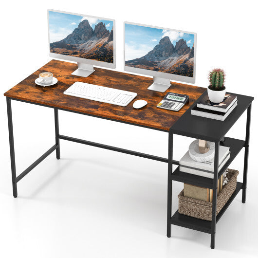 55 Inch Modern Industrial Style Study Writing Desk with 2 Storage Shelves-Brown LuxuryLifeWay Online Store