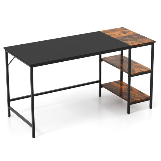 55 Inch Modern Industrial Style Study Writing Desk with 2 Storage Shelves-Brown LuxuryLifeWay Online Store