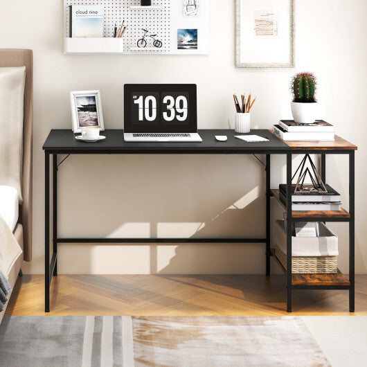 55 Inch Modern Industrial Style Study Writing Desk with 2 Storage Shelves-Brown LuxuryLifeWay Online Store