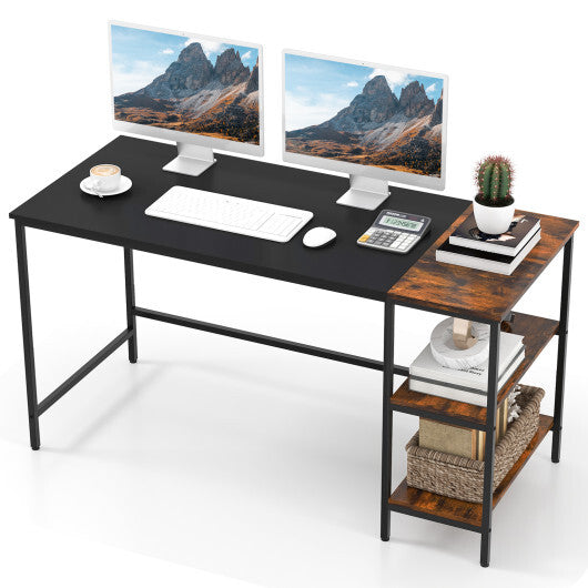 55 Inch Modern Industrial Style Study Writing Desk with 2 Storage Shelves-Brown LuxuryLifeWay Online Store