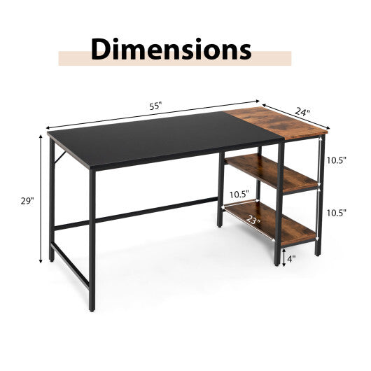 55 Inch Modern Industrial Style Study Writing Desk with 2 Storage Shelves-Brown LuxuryLifeWay Online Store