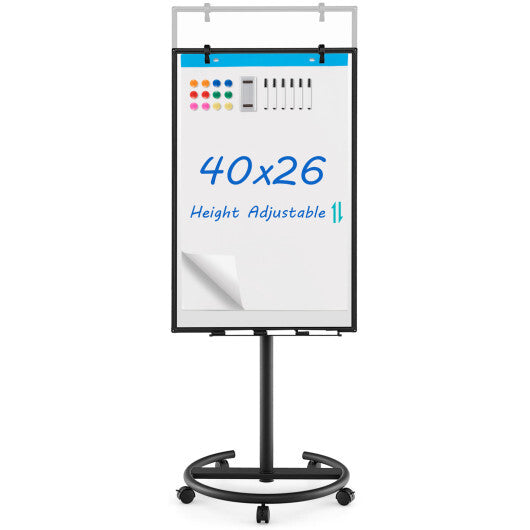 Height-Adjustable Mobile Whiteboard with Round Stand Paper Clips-Black LuxuryLifeWay Online Store