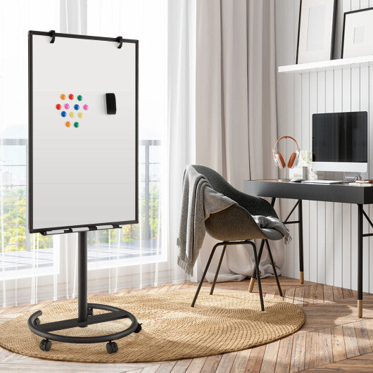 Height-Adjustable Mobile Whiteboard with Round Stand Paper Clips-Black LuxuryLifeWay Online Store